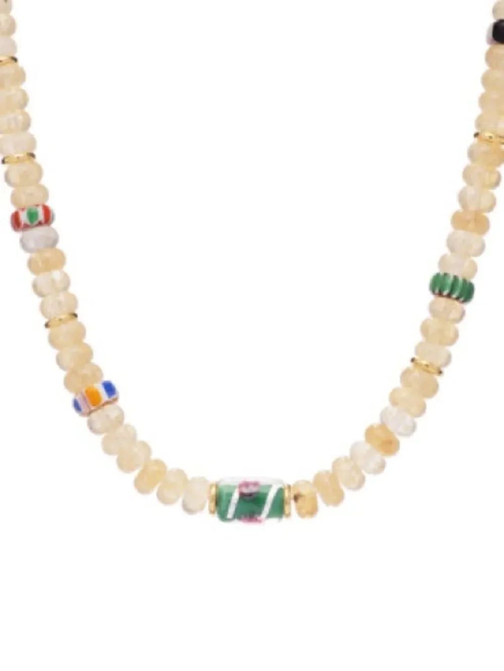 Beige Bead Necklace with Green Striped Focal Bead